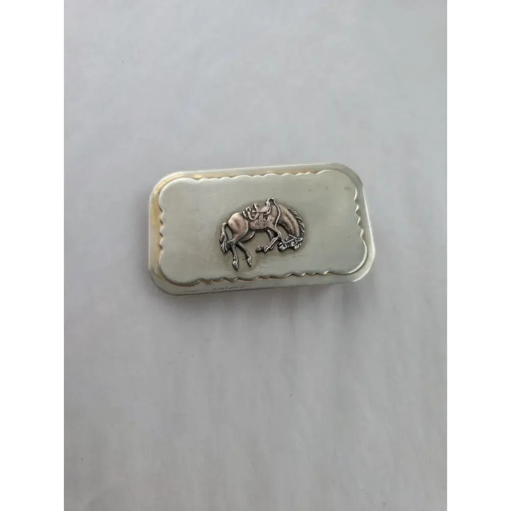 Vintage Nickel Silver End Of The Trail Horse In Saddle Western Belt Buckle
